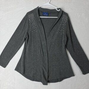 Simply Lala Women’s Open Front Cardigan Size Lg Gray Long Sleeve Studded